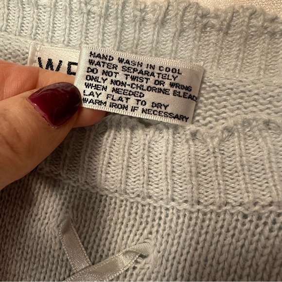 Vintage Western Connection Sweater Sz S Blue Pointelle Ribbon Bouquet Floral - Picture 6 of 10